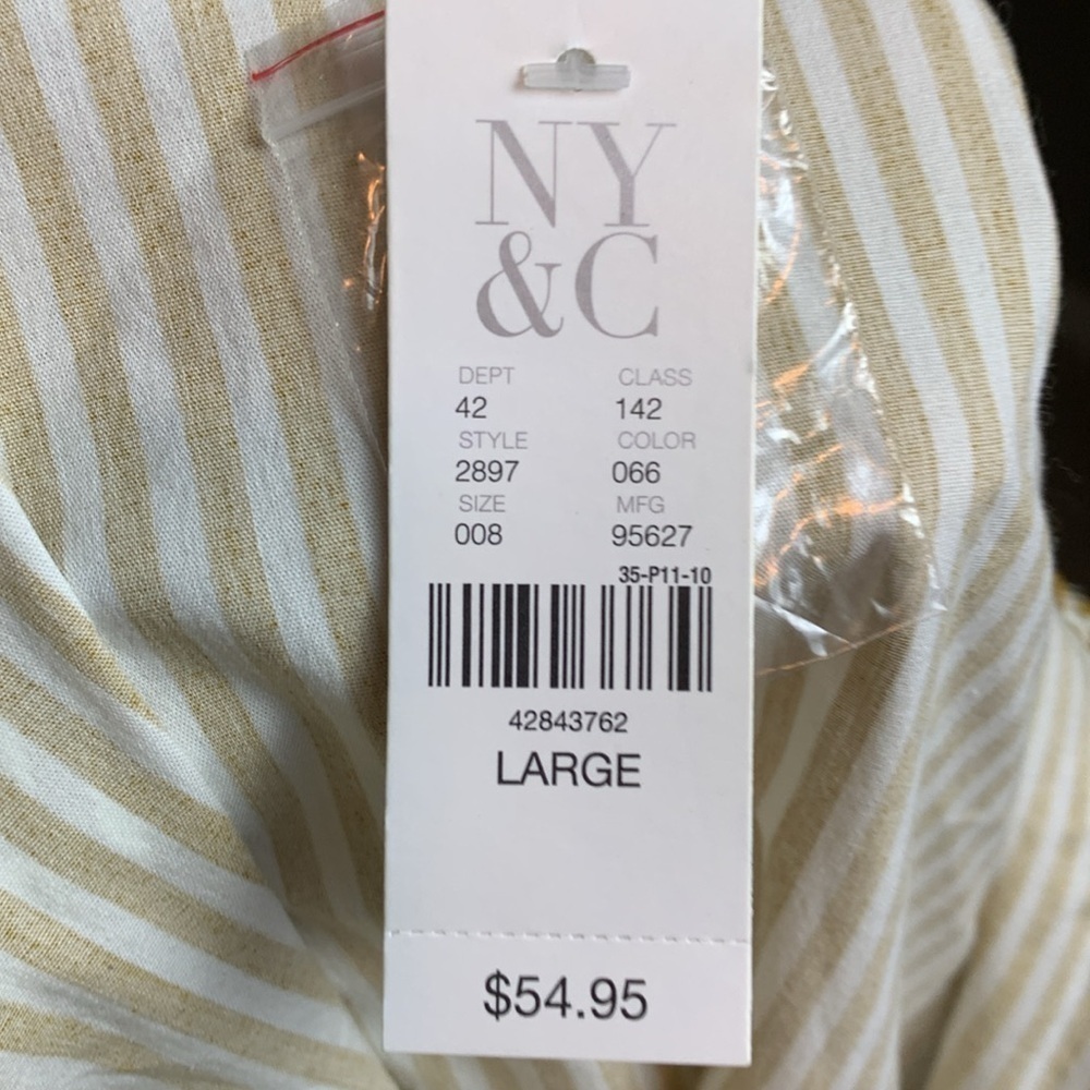 New York & Company khaki Brown Striped Button-Up Top - Picture 5 of 10